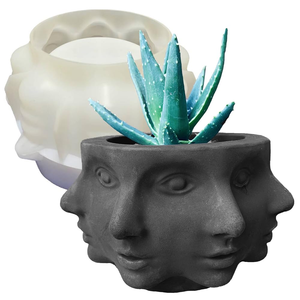 Silicone Head Face Planter Mold, 8 inch Plant Pots Mold for Indoor/Outdoor, Multi -Face Shaped Succulent Flower Pots, Small Face Plante Head Planter, Art Garden Vase(Multi-face)