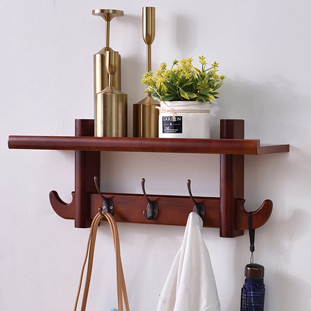 SAeWare Appendiabiti da parete in legno rustico con ganci, marrone mensola da ingresso con ganci appendiabiti per fango, camera da letto, cucina, bagno, cappelli, cappotti, sciarpe, 69 cm, 58 cm