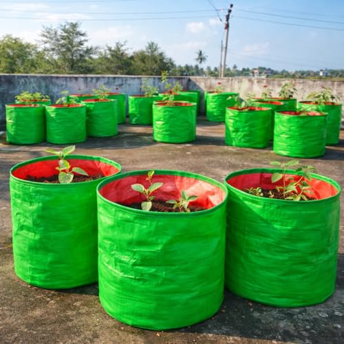 Image of MASHKI HDPE Grow Bags for Home, Terrace & Balcony Gardening - Big Size Vegetable Plant Grow Bags (15x15, 18 inchx18 inch & 24 inchx24 inch - Heavy Duty, UV Stabilized) (5, 12x12 Inches)