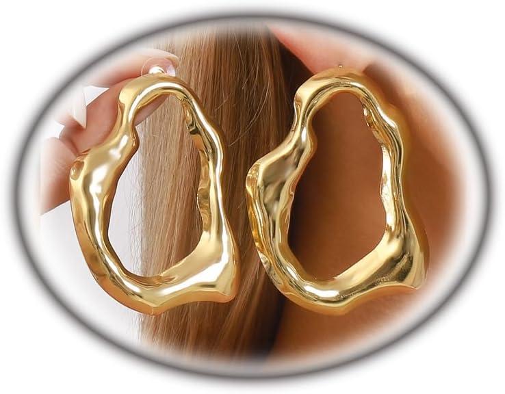Gold Chunky Hollow Hoop Drop Earrings for Women,Modern Chic Abstract Irregular Geometric Statement Earrings Jewelry Accessories Gifts