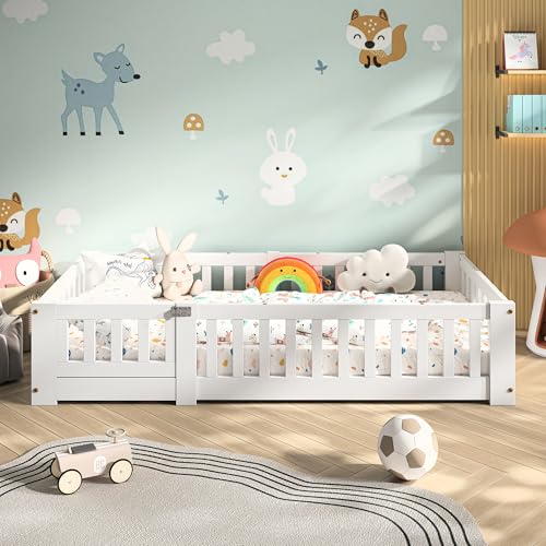 Cama de 120 x 200 cm con protección anticaídas extraíble de pino natural para niños 4