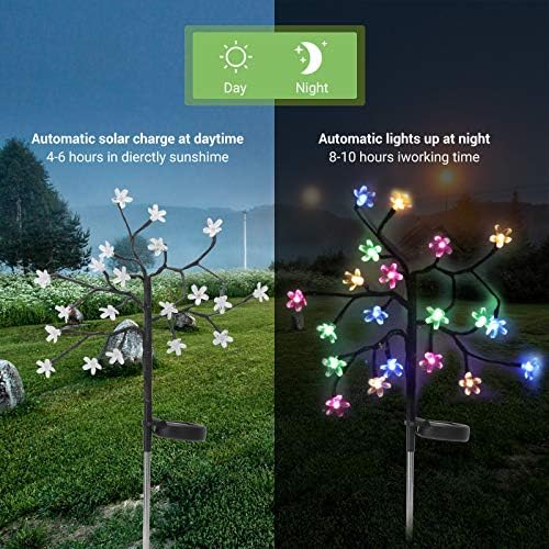 Garden Solar Lights Outdoor,2 Pack Solar Garden Tree Lights with Multi-Color 20 LED Cherry Blossom Tree Lamp ,Waterproof Solar Powered Outdoor Lights for Yard Patio Lawn Pathway Landscape Decoration