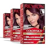 Revlon ColorSilk with Bond Repair Complex, Burgundy Permanent Hair Color, 100% Gray Coverage, Ammonia Free Hair Dye, Vegan Keratin, 34 Deep Burgundy (Pack of 3)