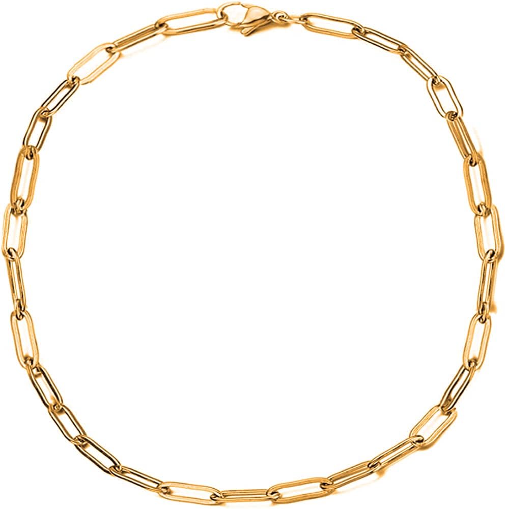 Savlano 18K Gold Plated 925 Sterling Silver Solid Italian Diamond Cut Paperclip Link Chain Bracelet With Gift Box For Women & Men - Made in Italy