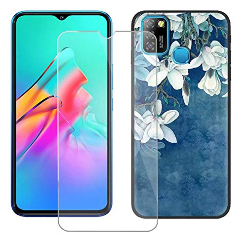 Case for Infinix Smart 5 Cover + Screen Protector Tempered Glass Protective Film - YZKJ Flexible Soft Gel Black TPU Silicone Protection Case for Infinix Smart 5 (6.6") - LLM40
