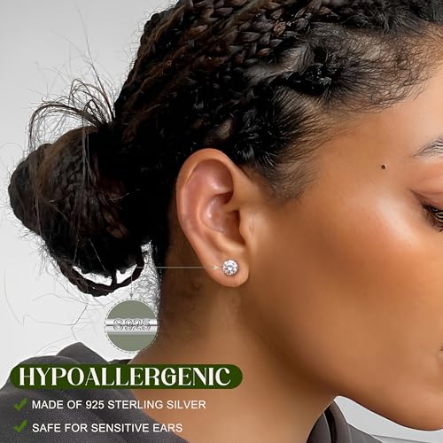 Moissanite Earrings Studs : 18K Gold Plated Solid 925 Sterling Silver Stud Earring for Women Men Hypoallergenic Dainty Moissanite Jewelry for Sensitive Ears Round Cut D Color VVS1 1CT-3CT4