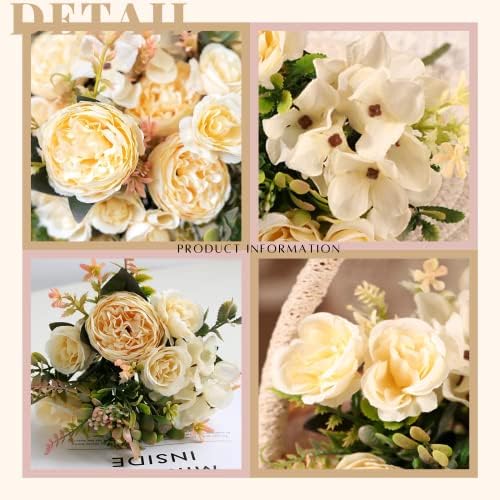 linhaida Artificial Flowers, 2Pcs Fake Peony Silk Hydrangea Flower Bouquet Realistic Carnations Berries Flowers Arrangements Table Centerpieces Wedding Bouquets for Party Home Décor (Champagne)