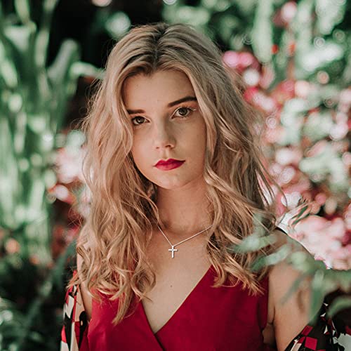 Ladylike Moissanite Cross Pendant Necklace for Women with 11 Pieces of 3mm D VVS1 Moissanites 18K Gold Plated Sterling Silver Small and Exquisite16+2”inches Necklace Chain4