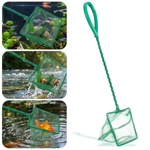 2 PCS 4 Inch Fish Net Aquarium, Green Square Fish Tank Net Fine Mesh Quick Catch Fish Nets Aquarium Fishes Nets with 9.8 Inch Braided Metal Handle for Fishes Tanks Small Ponds and Pools - Thumbnail 4