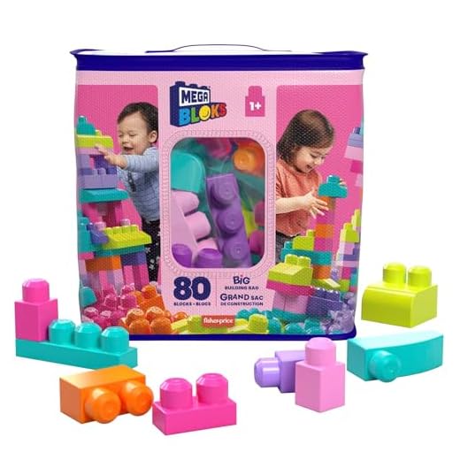 MEGA Bloks Sac Rose, Jeu de Blocs de Construction, 80 pièces, Jouet pour bébé et Enfant de 1 à 5 Ans, DCH62