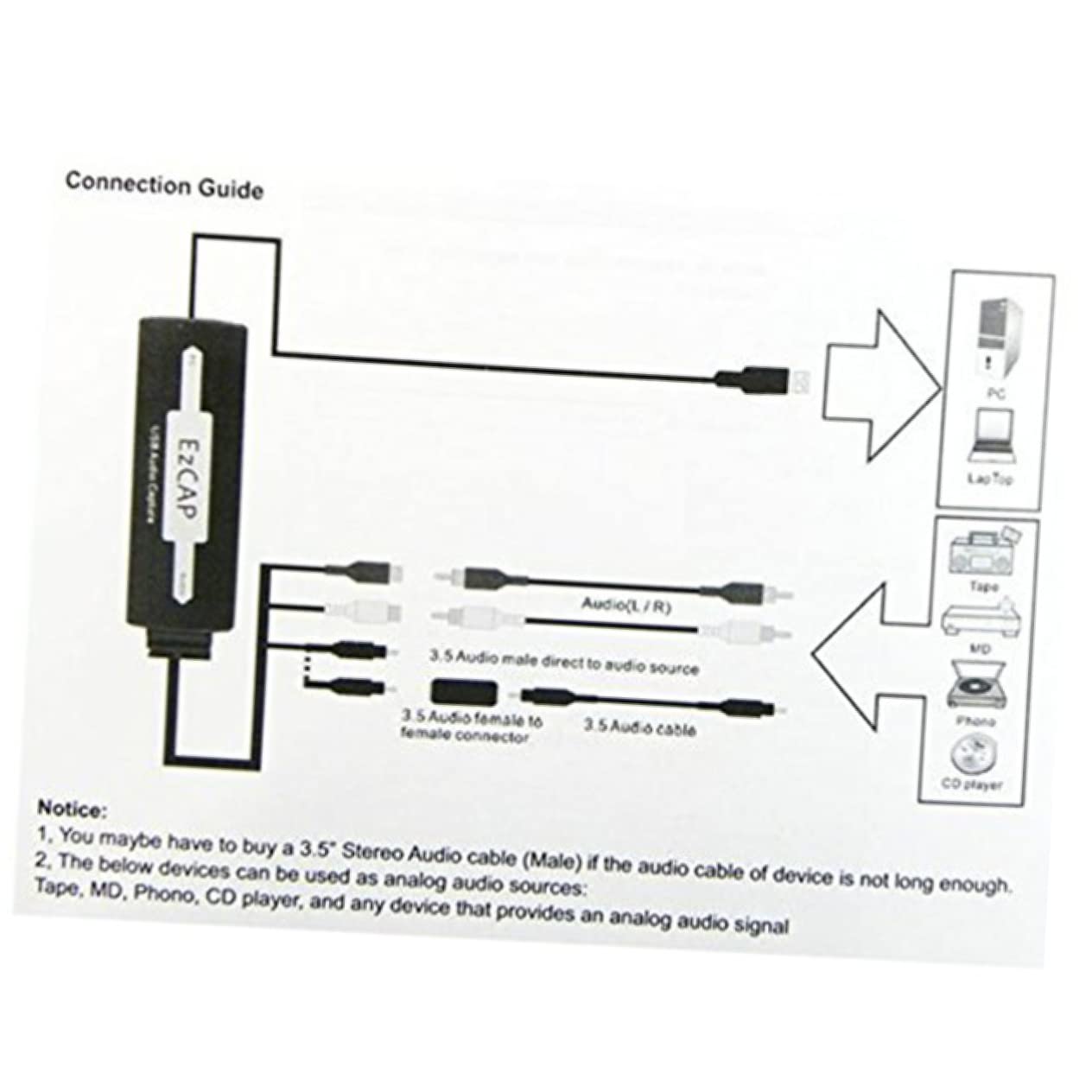 JECOMPRIS Audio Acquisition Card USB Cassette Tape Converter Turntable to Digital