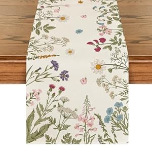 Artoid Mode Flowers Spring Table Runner, Seasonal Kitchen Dining Table Decoration for Home Party Decor 13×72 Inch