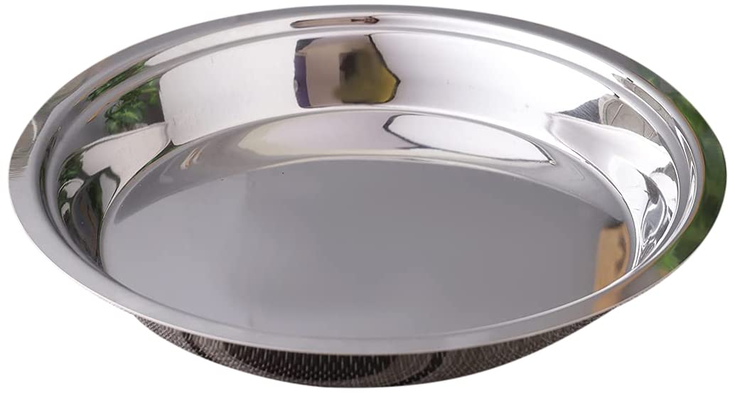 Neelam Stainless Steel 15, 22 Gauge Parat, 31 cm, Silver – Durable & Elegant Round Parat with Flower Printed, Ideal for Mixing, Kneading, Serving, Perfect for Daily Use & Special Occasions.