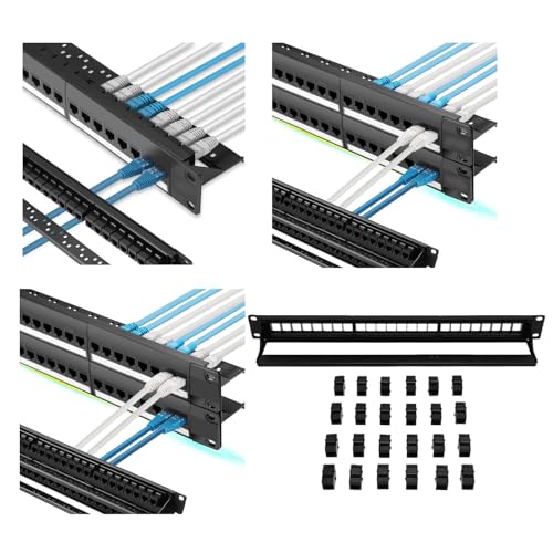 Panel de Conexión CAT6 de 24 Puertos con Acopladores RJ45 Paso de Red para Rack Ethernet de 1U 5