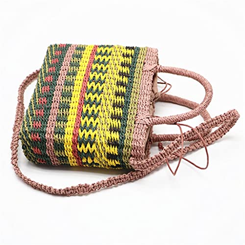 Colorful Woven Women's Bag Handmade Handbag Beach Bag Bohemian Drawstring Shoulder Messenger Bag (Color : Photo Color Size : One Size) (Photo Color One Size) - Image 3