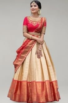 ZITON Women's Indian Traditional Kanjivaram Silk Pure Weaving Lehenga Choli Along With Dupatta And Blouse Piece, Half Saree (Unstitched)