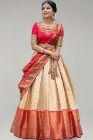 ZITON Women's Indian Traditional Kanjivaram Silk Pure Weaving Lehenga Choli Along With Dupatta And Blouse Piece, Half Saree (Unstitched)