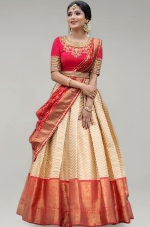 ZITON Women's Indian Traditional Kanjivaram Silk Pure Weaving Lehenga Choli Along With Dupatta And Blouse Piece, Half Saree (Unstitched)