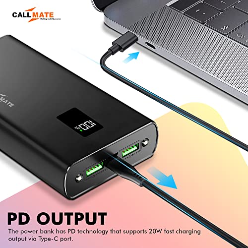 Image of CALLMATE 20000Mah Power Bank, 40W Charging with Type C Pd (Input & Output) | Led Lamp |Metal Body, 3 Output Ports and 2 Input | Digital Display (Black, Lithium Polymer), Black