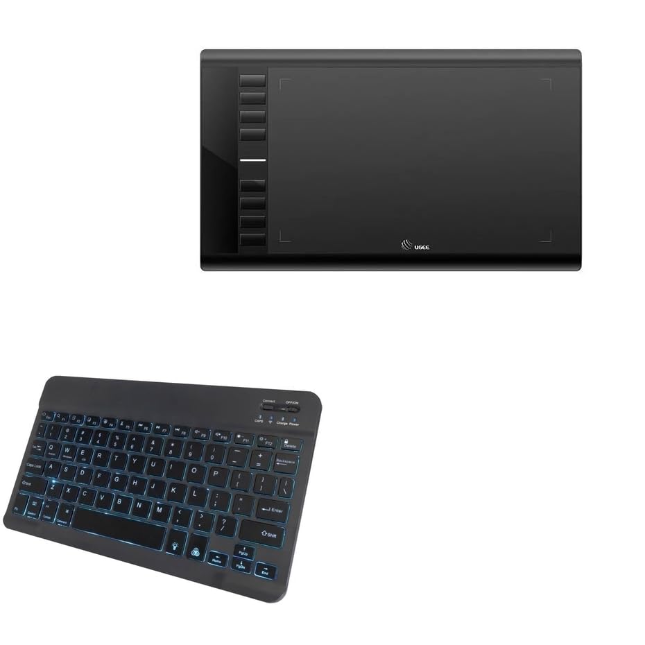 BoxWave Keyboard Compatible with UGEE M708 V3 (10 in) - SlimKeys Bluetooth Keyboard - with Backlight, Portable Slim LED 7 Colors - Jet Black
