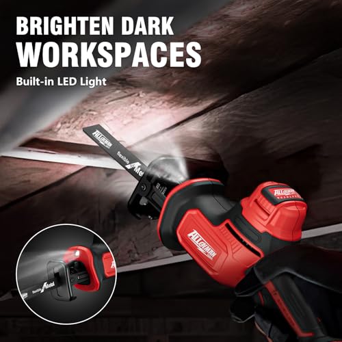 Alloyman Reciprocating Saw, 20V Brushless Cordless Battery Power Saw, with 2 X 2.0Ah Batteries & Charger, 0-2800 SPM Variable Speed, Tool-Free Change, 5 PCS Blades for Wood Metal PVC Pipe Tree Cutting
