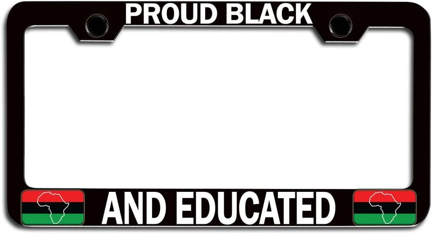 Makoroni - Proud Black and Educated Africa Afro American Bl Steel License Plate Frame, License Tag Holder