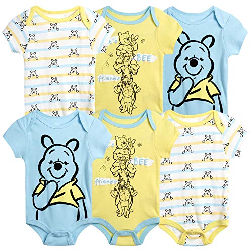 Disney Baby Boys 6 Pack Bodysuit Mickey Mouse & Friends, Lion King, Winnie the Pooh Bear (Newborn/Infant), Size 3-6 Months, Pooh Bear