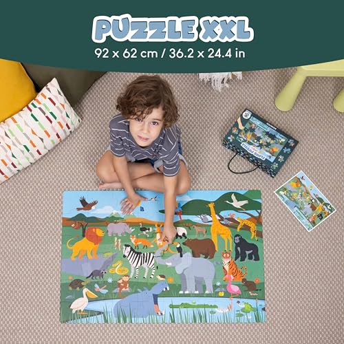 BONNYCO Giant Floor Puzzle of Jungle Animals with 48 Large Pieces. Safari Jigsaw Puzzles for Kids 36.2 x 24.4 in, Gifts for Boys and Girls, Educational Toys Ages 2-8 - Image 3