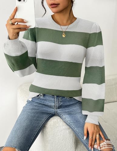 Image of Zeagoo Womens Sweaters Fall 2026 Dressy Casual Long Sleeve Shirts Ribbed Knit Winter Outfits Puff Pullover Jumper Tops