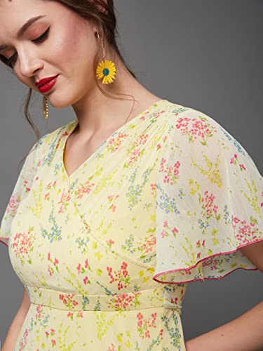 Image of Miss Chase Women's Floral V-Neck Flutter Sleeve Wrap Chiffon Maxi Dress