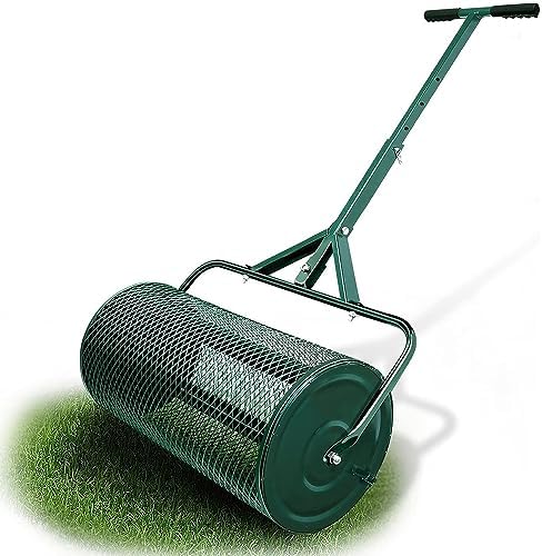 24 Inch Compost Spreader - Lightweight Metal Mesh Lawn & Garden Spreader with T-Shaped Handle for Easy Planting & Seeding - Ideal for Peat Moss & Manure Distribution, Green