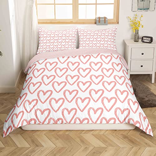 Erosebridal Love Duvet Cover Heart Shaped Bedding Sets,Pink Lattice Plaid Comforter Cover Reversible Buffalo Checkered Geometry Grid Bed Set For Toddlers Kids Boys Girls Love Heart Room Decor Twin #TOP11