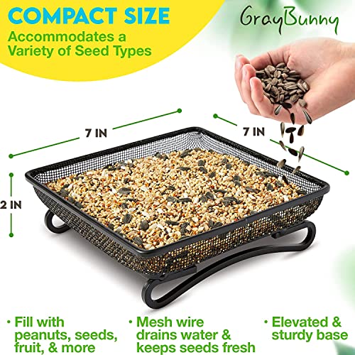 Gray Bunny Ground Bird Feeder Tray, Metal Platform Bird Feeder Dish Size 7 X 7 Inches, Durable Rust Resistant Feeder For Wild Birds, Squirrels, Doves, Cardinals #TOP3