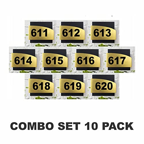 Image of Combo Number Plate | Combo SET611-620(Pack of10)| Laser Cut Acrylic Black and Gold Color Smooth Finish Plate with Double Side Tape on Backside