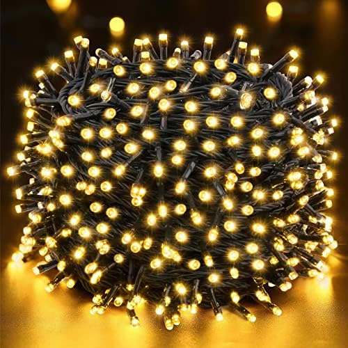 Techip 300LED Christmas String Lights Outdoor Indoor Plug in Fairy String Lights Warm White 108FT 8 Modes Waterproof Connectable Halloween Christmas Decorative Lights for Xmas Tree Wedding Party