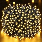 Techip 300 LED Christmas Lights Outdoor, Warm White Christmas Tree Lights Outside Waterproof Twinkle Lights Green Wire Connectable Plug in String Lights Indoor 108FT 8 Modes for Xmas House Decor