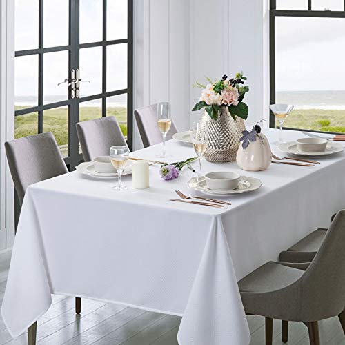 Jadd Rectangle Jacquard Table Cloth Classic Chevron Patten Spillproof Water Resistant Cotton Poly Fabric Tablecloth Wrinkle Proof Washable Table Cover For Party Dinner Outdoor 60X102 Inch White #TOP1