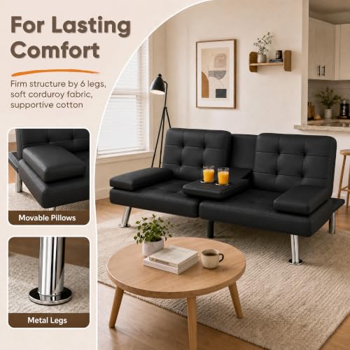 Flamaker Faux Leather Futon Sofa