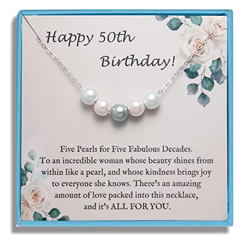50Th Birthday Gifts For Women 925 Sterling Silver Chain With Five Pearl As Cool Gifts For 50 Year Old Woman Or Mom, Adjustable Dainty Necklace For Friend Of 50Th Birthday Gift Ideas From Sereney #TOP6