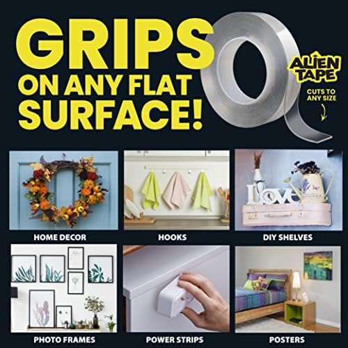 Image of ALIEN TAPE Nano Double Sided Tape, 20ft Multipurpose Removable Adhesive Transparent, Grip Mounting, Washable Strong Sticky Heavy Duty for Carpet Photo Frame Poster Decor As Seen On TV (1 Roll)