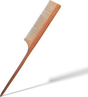 Rat Tail Wooden Comb for Daily Grooming and Styling, Unisex Anti-Static Comb with Fine Teeth for Curly and Straight Hair