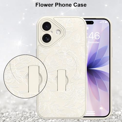 MZELQ for iPhone 17 Case, Silicone Rose Floral Flower Cute Pattern, Support for MagSafe, Kickstand Wristband Camera Protection Soft Slim Phone Case for Girls Women -White by MZELQ - Used condition - Image 5