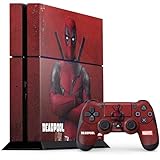 Skinit Decal Gaming Skin Compatible with PS4 Console and Controller Bundle - Officially Licensed Marvel Deadpool Legacy Deadpool Red Poster Design