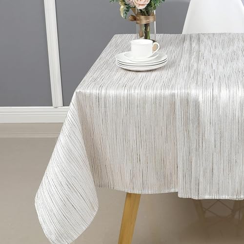 Majestic Giftware Polyester Tablecloths for Rectangle Tables | (60/90) - TC1313 Jacquard Marble - White/Gold Print | Hem Stitch Dining Table Cover | Decorative Washable Tablecloth for Kitchen, Dining