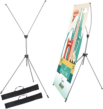 2 Pack Premium X-Frame Banner Stand Fits Any Banner Adjustable SIZE 23"x63" with Carrying Bag, Retractable Banner Stand That is Perfect for Trade, Show and Store Display, Banner Stands for Display