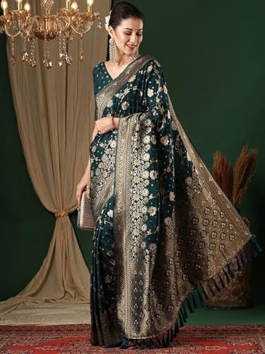 Image of Women's Georgette Kanjeevaram Saree with Woven Ethnic Motif Design, Unstitched Blouse Piece