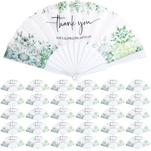 Kigley 48 Pcs Wedding Fans for Guests, Elegant White Folding