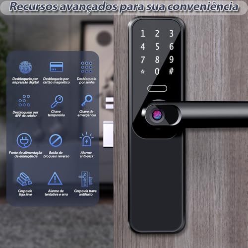 Fechadura Digital de Embutir com Biometria, Fechadura Digital Biométrica Wi-Fi Inteligente, Fechadur