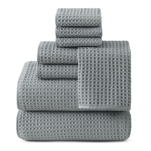 REDKISS 8 Pack Towel Set - Gray Microfiber Waffle Towels