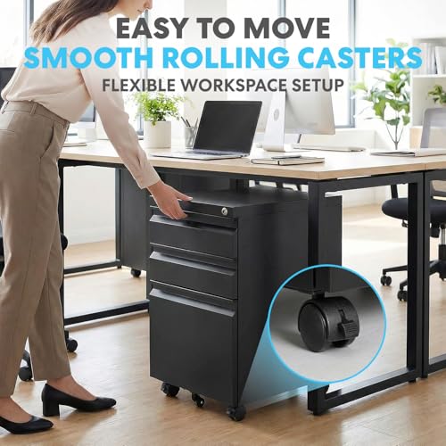 SIMPLI-Magic 3-Drawer Mobile File Cabinet with Lock - Under Desk Rolling Metal Filing Cabinet, Letter/Legal/A4, Fully Assembled, Home Office Organizer, Black by SIMPLI-MAGIC - Image 5